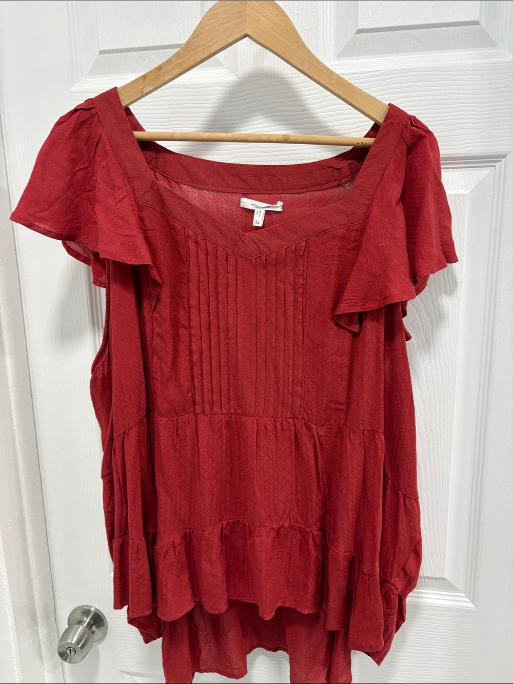Maurices Red Flutter Sleeve Tunic Top - Picture 2 of 5